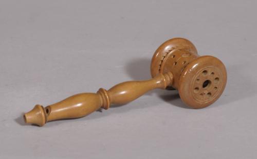 S/3398 Antique Treen Late Victorian Boxwood Baby's Rattle