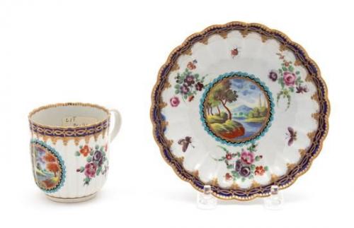 First Period Worcester Porcelain Coffee Can & Saucer, Circa 1772-75