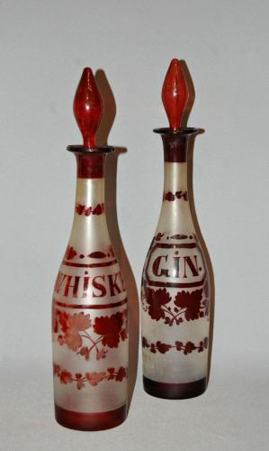 Bohemian Red Glass Decanters, 19th Century
