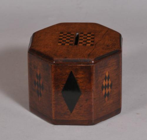 S/3446 Antique Treen 19th Century Mahogany Money Box