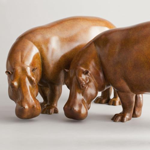 Bronze Hippopotamus - by Jonathan Knight (b. 1954)