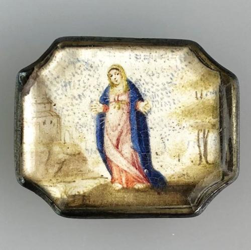Silver slide with miniature of the Virgin. French, around c.1700