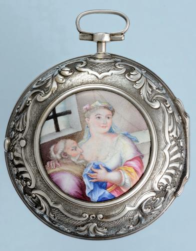 Early Silver Pair Case with Enamel Plaque