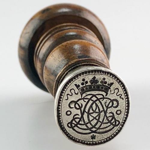Fruitwood handled silver desk seal. French, mid 19th century