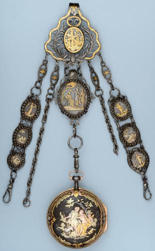 Rare Gold Decorated Watch and Chatelaine