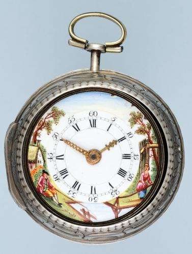 Silver Repousse Verge with Painted Dial