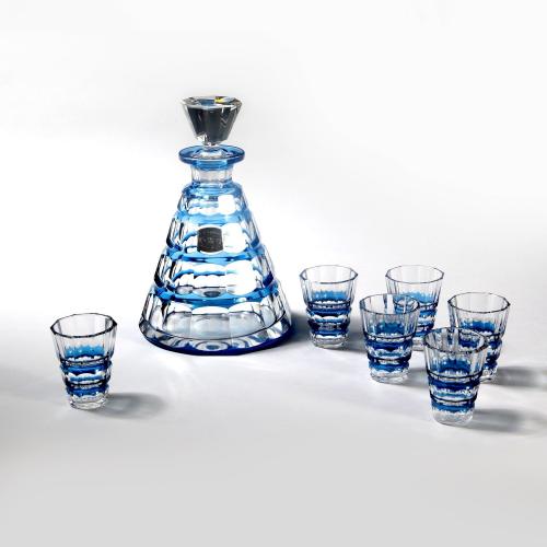 A decanter and six glasses by Val St Lambert
