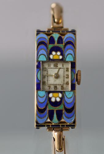 ART DECO Enamelled Gold Wristwatch