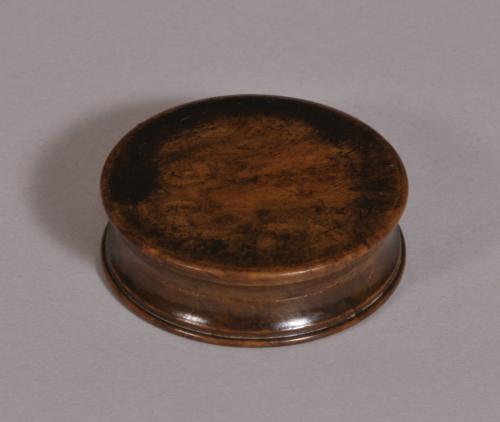 S/3546 Antique Treen 19th Century Burr Elm Pocket Snuff Box