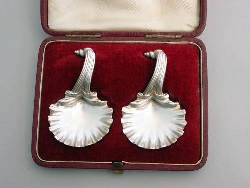 Victorian Silver Scallop Shell Caddy Spoons