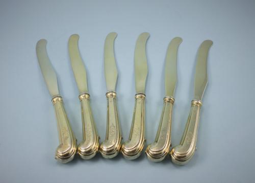 GEORGE III Set of 6 Silver Gilt Dessert Knives by William Abdy. Circa 1765