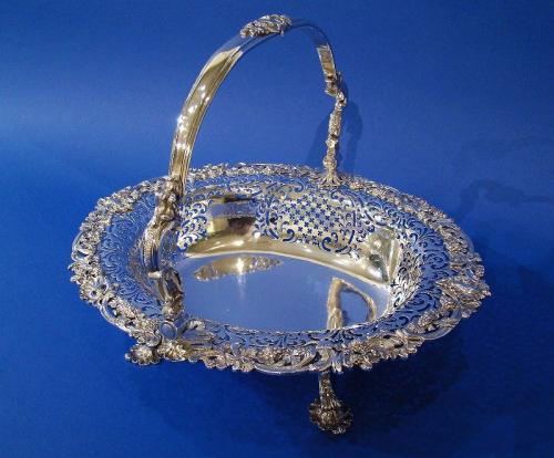 George II Silver Large Hand-Pierced Swing-Handle Basket