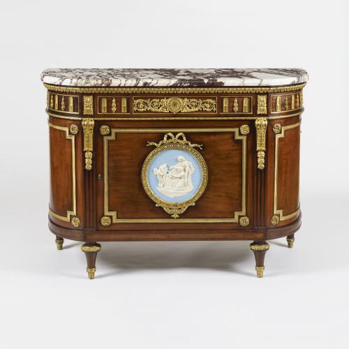 Ormolu and Wedgwood Mounted Mahogany Commode Attributed to Julius Zwiener