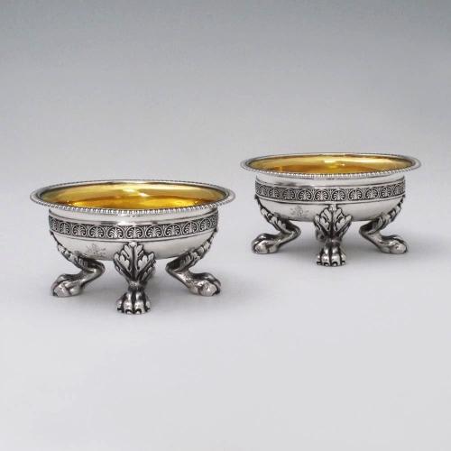 A Pair of George III Antique English Silver Salts