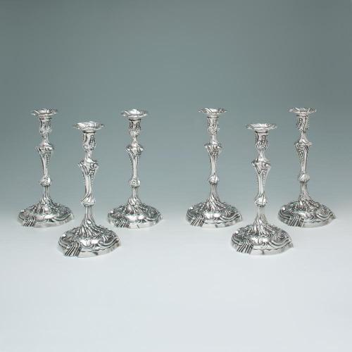 A Set of Six George III Antique English Silver Candlesticks