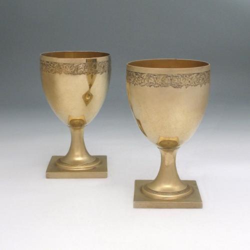 A Pair of George III Antique English Silver-Gilt Goblets