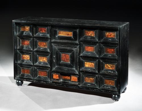 A mid-17th century, Flemish, Ebonised & Tortoishell Table Cabinet