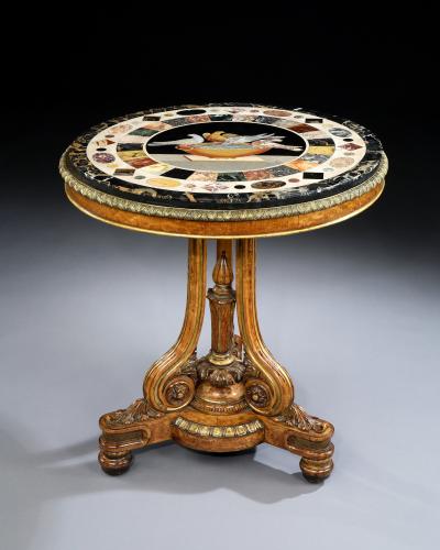 English Antique Regency Period Centre/Circular Table With Grand Tour Marble Top