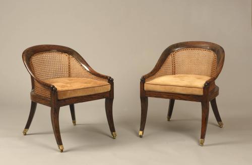 English Regency Period Simulated Rosewood Small Bergere Library/Bedroom Chairs