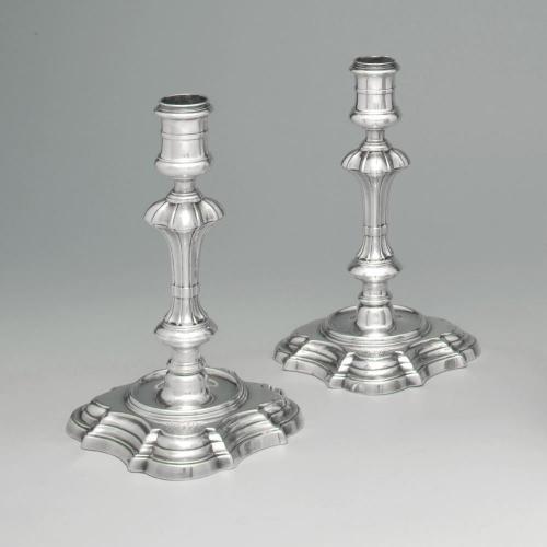 A Pair of George II Antique English Silver Candlesticks