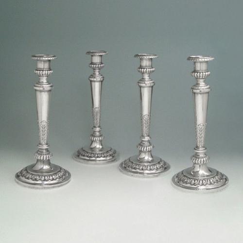 Four George III Antique English Silver Candlesticks