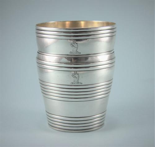 GEORGE III Rare Sterling Silver Double Beaker in the form of a Barrel. London 1772