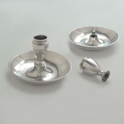 A Pair of Small George III Antique English Silver Travelling Chambersticks