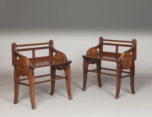 Pair of Antique Walnut Hall Seats / Benches