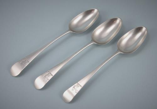 IRISH - GEORGE III Set of 3 Sterling Silver Dessert Spoons by John Irish. 1750-70