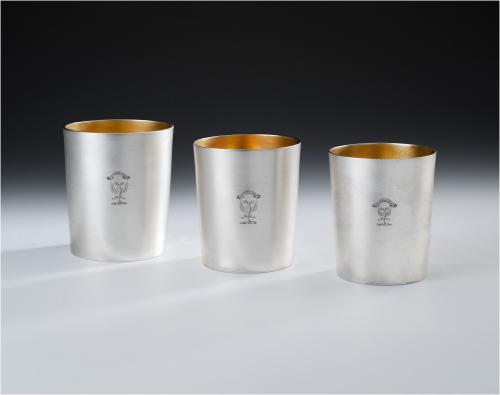 An exceptionally fine & rare set of three George III graduated Drinking Beakers made in London in 1803 by John Emes