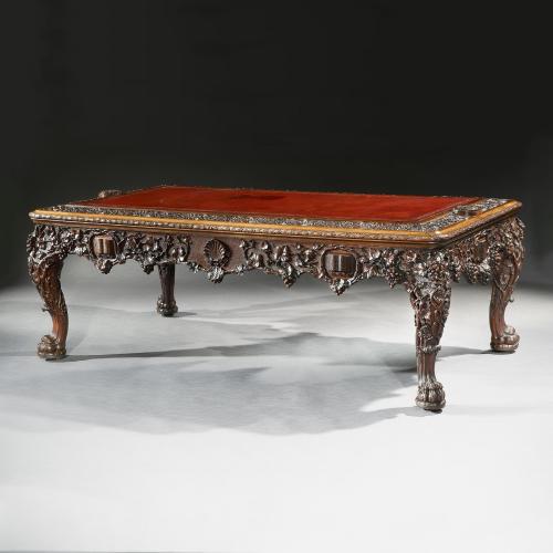 Carved Walnut Library Table