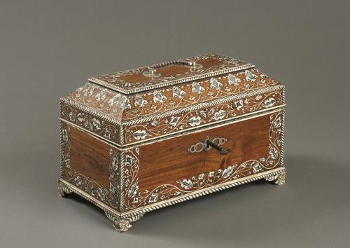 Antique 18th Century Indian Vizag Padouk Tea Caddy / Chest with Ivory Inlays