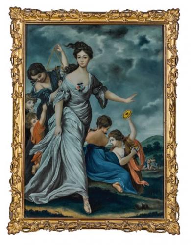 A Chinese Export Reverse Glass Painting of Mrs Hale as Euphrosyn, after Sir Joshua Reynolds