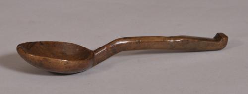 S/3591 Antique Treen 18th Century Fruitwood Carved Spoon