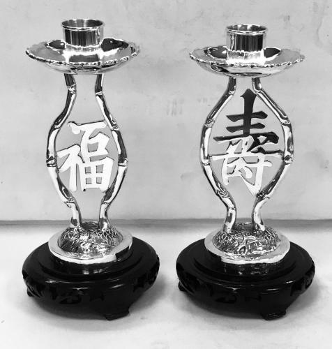 Pair of Chinese Export Silver Candlesticks