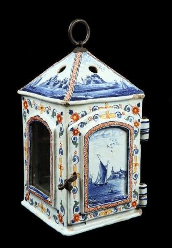 A rare, late-18th century, Dutch, polychrome delftware lantern