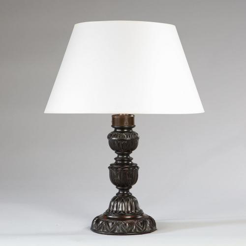 An Anglo Sinhalese Carved Ebony Lamp