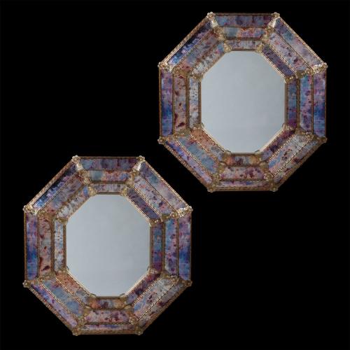 A Fine Pair of Octagonal Murano Glass Mirrors