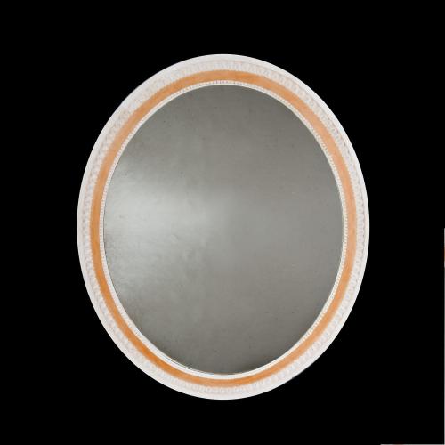 A Large Oval Mirror with Painted Gesso Border