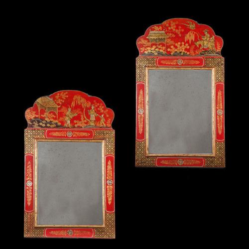 A Fine Pair of Scarlet Japanned Mirrors