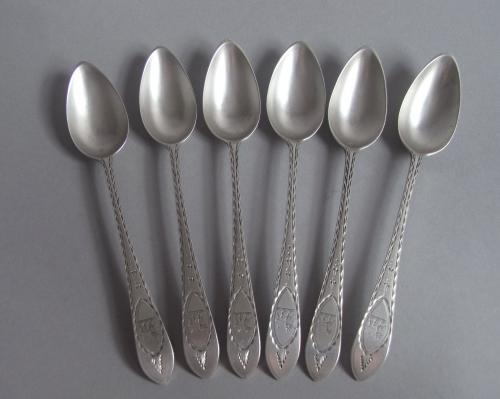 A very fine & rare set of six George III Celic Point Teaspoons made in Cork circa 1800 by Joseph Gibson