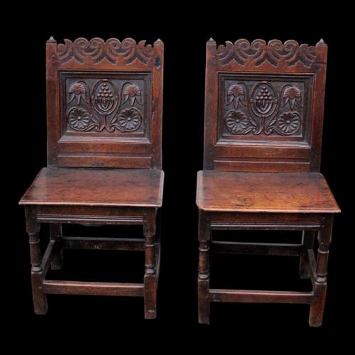 Pair of North Country English Oak Close Boarded Chairs, circa 1680