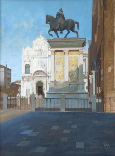 Equestrian Statue of Bartolomeo Colleoni, Venice by Peter Kelly NEAC RBA (1931 – 2019)