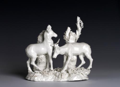 Würzburg Porcelain white group of two deer Circa 1775