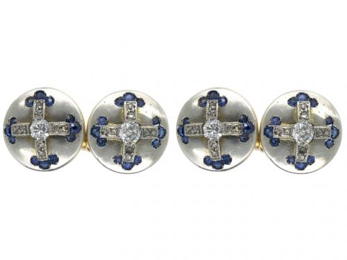 Cufflinks set with Sapphires and Diamonds in Platinum & Gold , French circa 1920