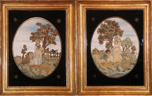 Pair of Silk Work Embroideries