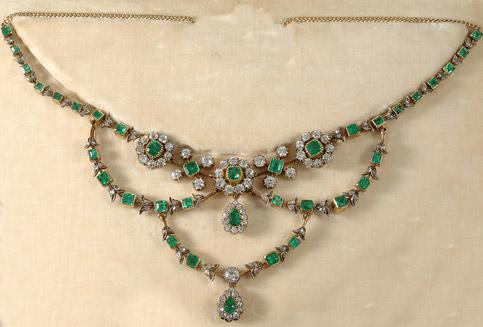  Emerald and Diamond Swag Victorian/Edwardian Necklace