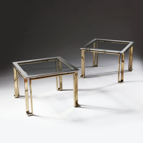 A Pair of Geometric Chrome and Brass Tables
