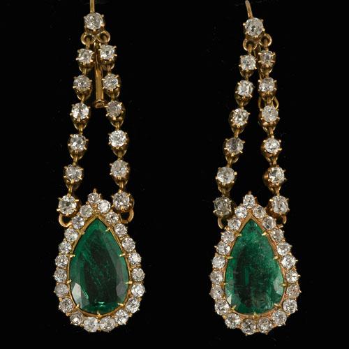 Victorian emerald and diamond drop earrings