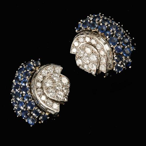 Sapphire and Diamond Clip Earrings 
